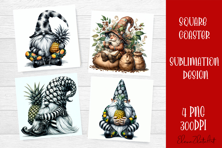 Cute berry gnome square coaster Sublimation PNG