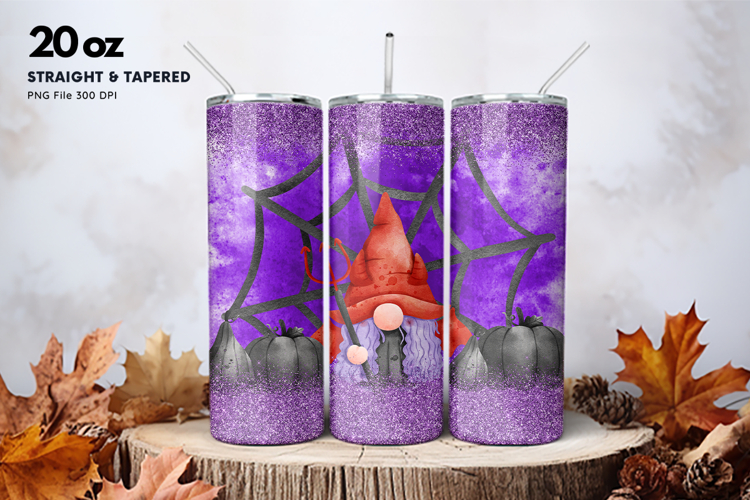 20oz Gnome Halloween Tumbler Spider Web Ghost Sublimation