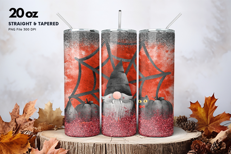 20oz Gnome Halloween Tumbler Spider Web Ghost Sublimation