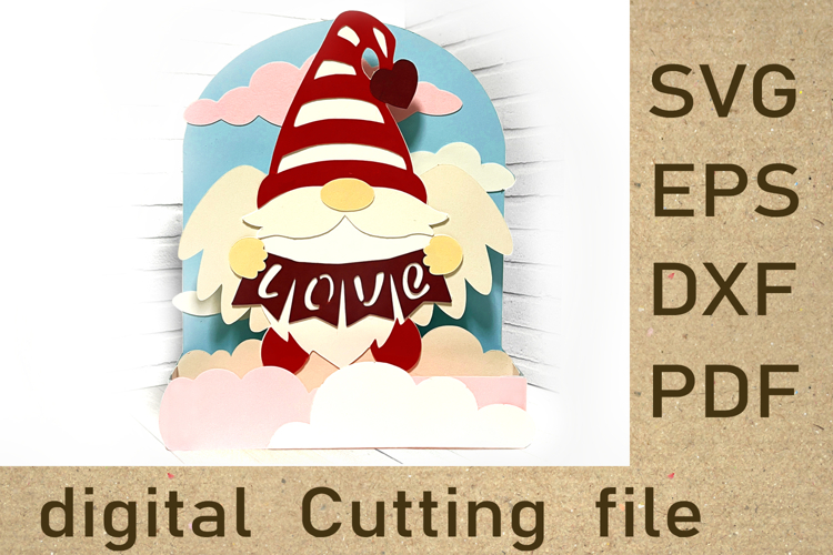 gnome cupid svg valentine card wings love diy card template
