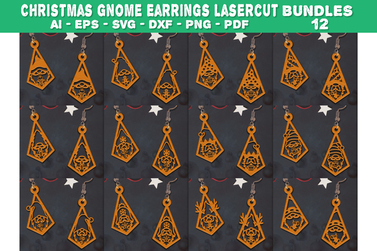 Christmas Gnome Earrings Lasercut BUDNLES 12 Designs