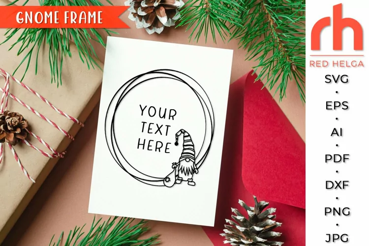 Gnome Frame SVG, Christmas Circle Cut File, Xmas Wreath DXF
