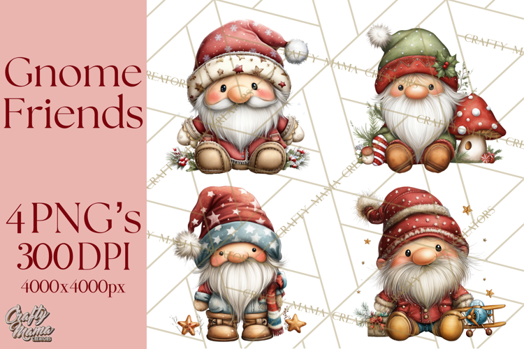 Christmas Gnomes Clipart, Festive Watercolor Art PNG