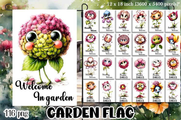 Garden greeting flag, sublimation, summer cheerful flowers