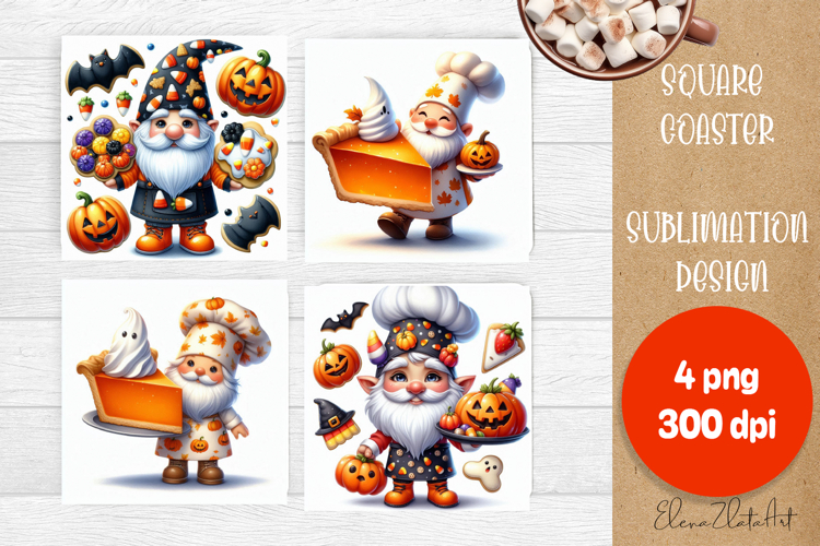 Halloween Sublimation Coaster Design, Halloween Gnome PNG