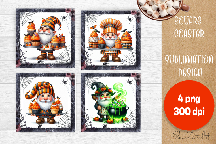 Halloween Sublimation Coaster Design, Halloween Gnome PNG