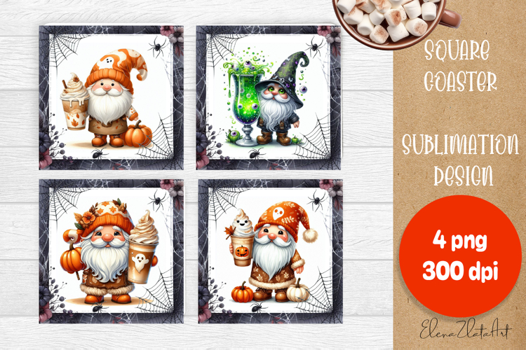 Halloween Sublimation Coaster Design, Halloween Gnome PNG