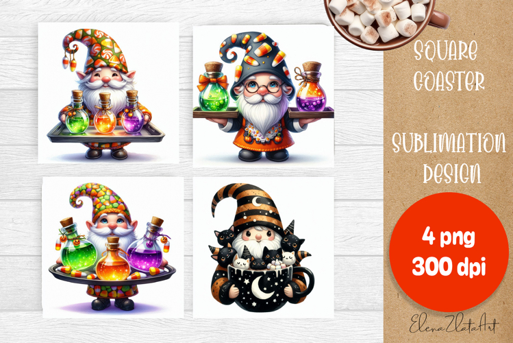 Halloween Sublimation Coaster Design, Halloween Gnome PNG