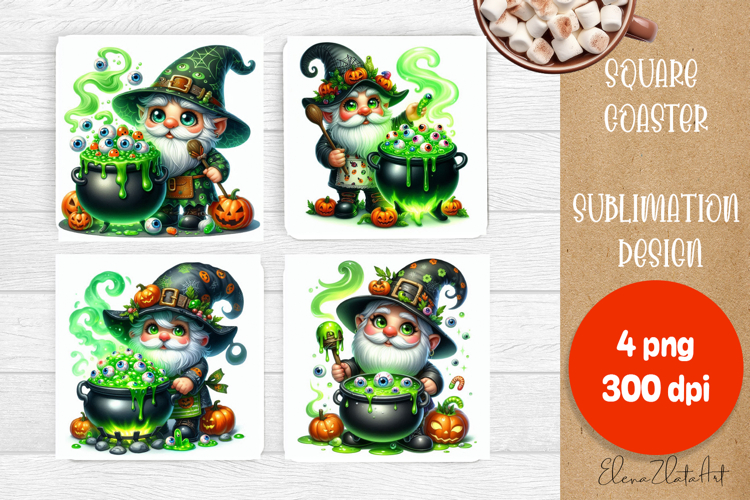 Halloween Sublimation Coaster Design, Halloween Gnome PNG