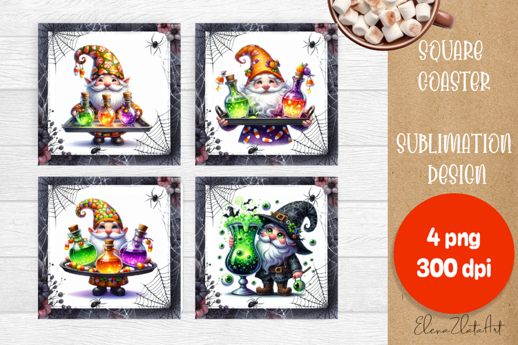 Halloween Sublimation Coaster Design, Halloween Gnome PNG