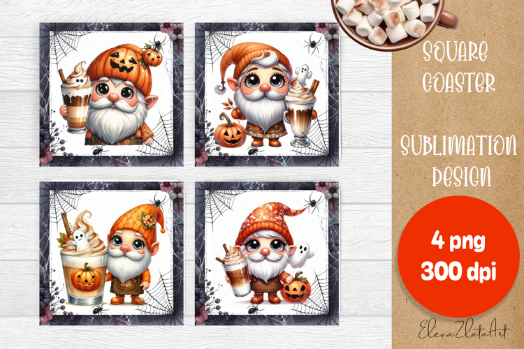 Halloween Sublimation Coaster Design, Halloween Gnome PNG