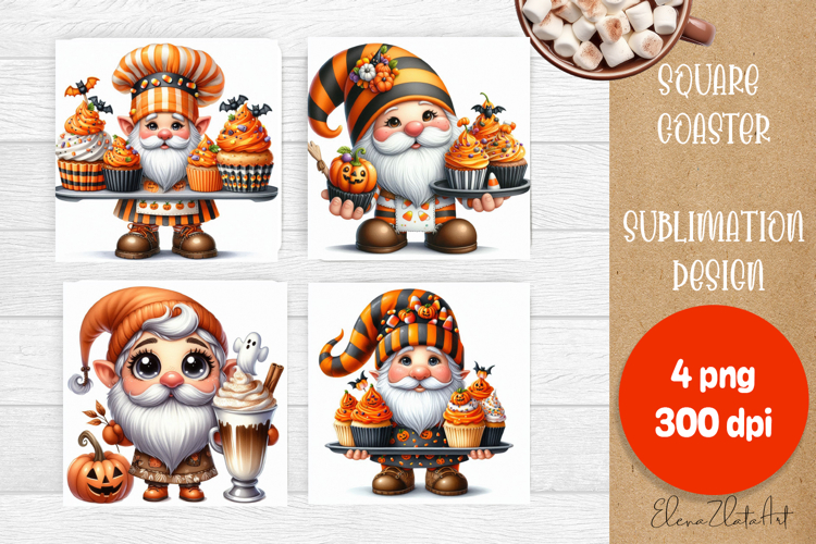 Halloween Sublimation Coaster Design, Halloween Gnome PNG