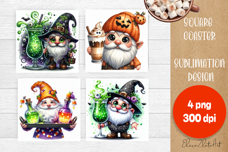 Halloween Sublimation Coaster Design, Halloween Gnome PNG