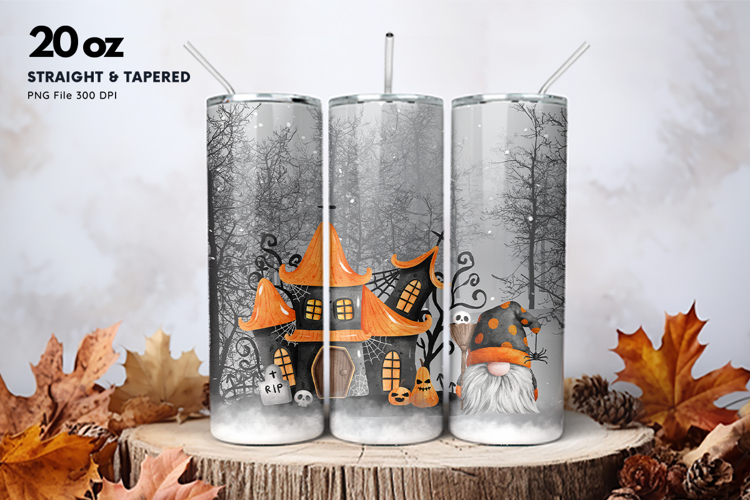 20oz Gnome Halloween Tumbler Spider Web Ghost Sublimation