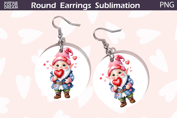 Gnome Heart Round Earrings | Valentine Earrings Sublimation