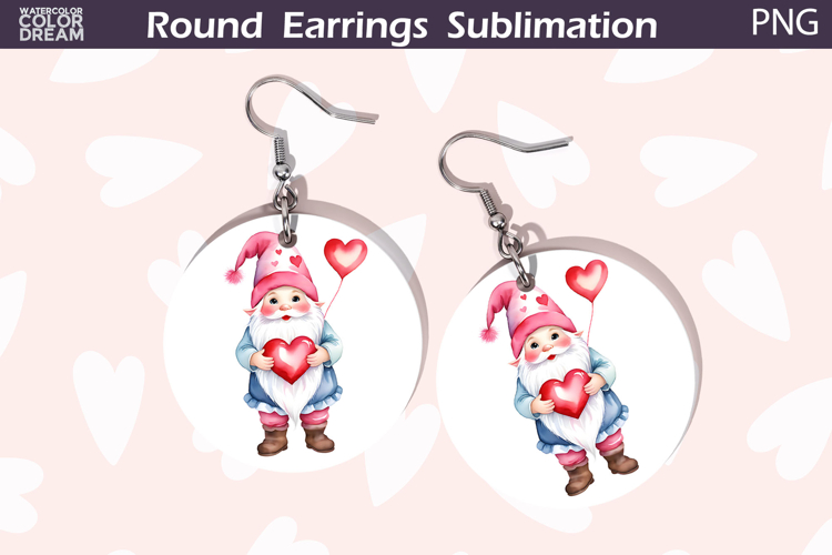 Gnome Heart Round Earrings | Valentine Earrings Sublimation
