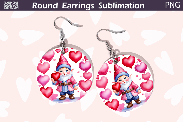 Gnome Heart Round Earrings | Valentine Earrings Sublimation