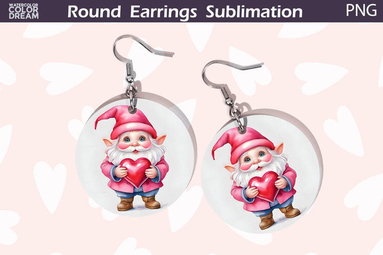 Gnome Heart Round Earrings | Valentine Earrings Sublimation