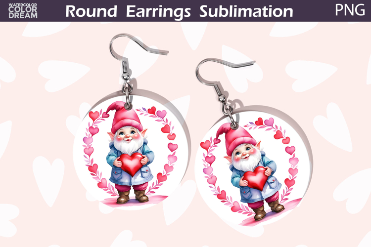Gnome Heart Round Earrings | Valentine Earrings Sublimation