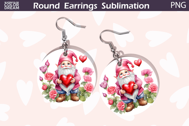 Gnome Heart Round Earrings | Valentine Earrings Sublimation