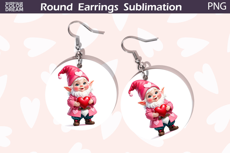 Gnome Heart Round Earrings | Valentine Earrings Sublimation