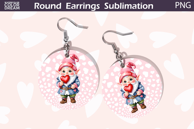Gnome Heart Round Earrings | Valentine Earrings Sublimation