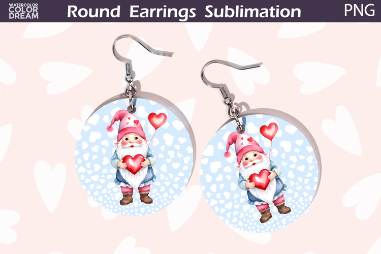 Gnome Heart Round Earrings | Valentine Earrings Sublimation