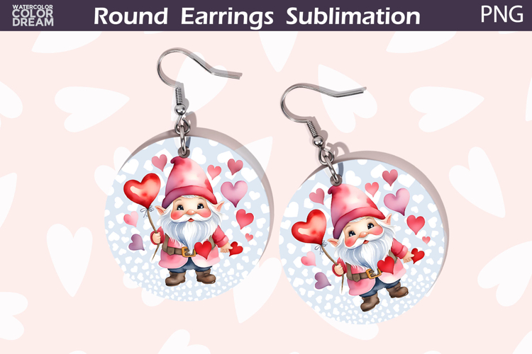 Gnome Heart Round Earrings | Valentine Earrings Sublimation