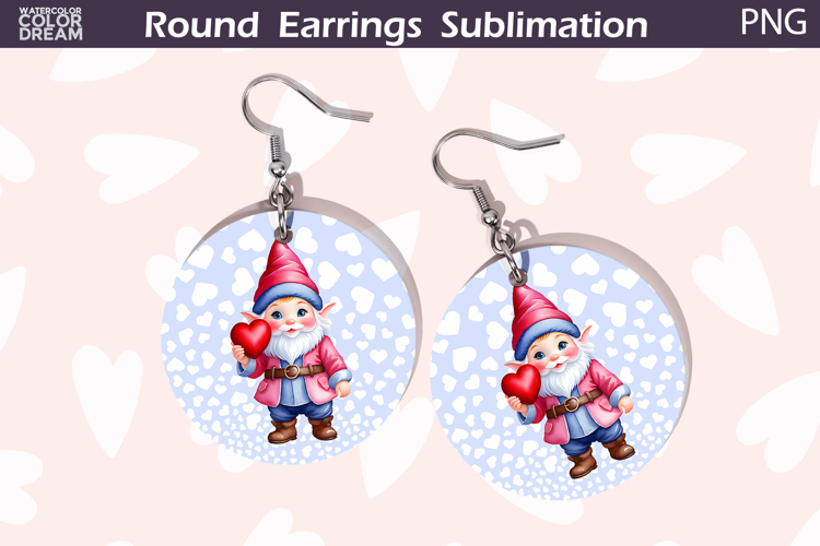 Gnome Heart Round Earrings | Valentine Earrings Sublimation