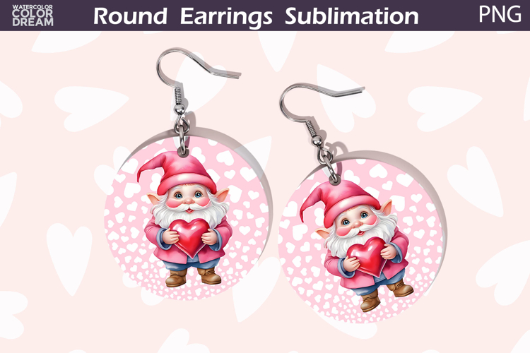 Gnome Heart Round Earrings | Valentine Earrings Sublimation