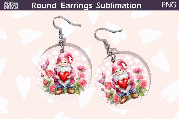 Gnome Heart Round Earrings | Valentine Earrings Sublimation