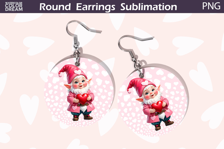 Gnome Heart Round Earrings | Valentine Earrings Sublimation