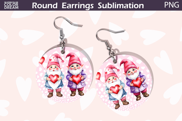 Gnome Heart Round Earrings | Valentine Earrings Sublimation