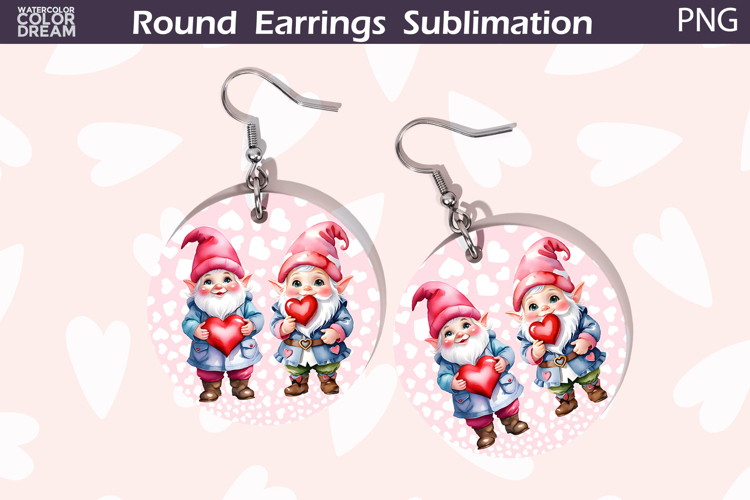 Gnome Heart Round Earrings | Valentine Earrings Sublimation