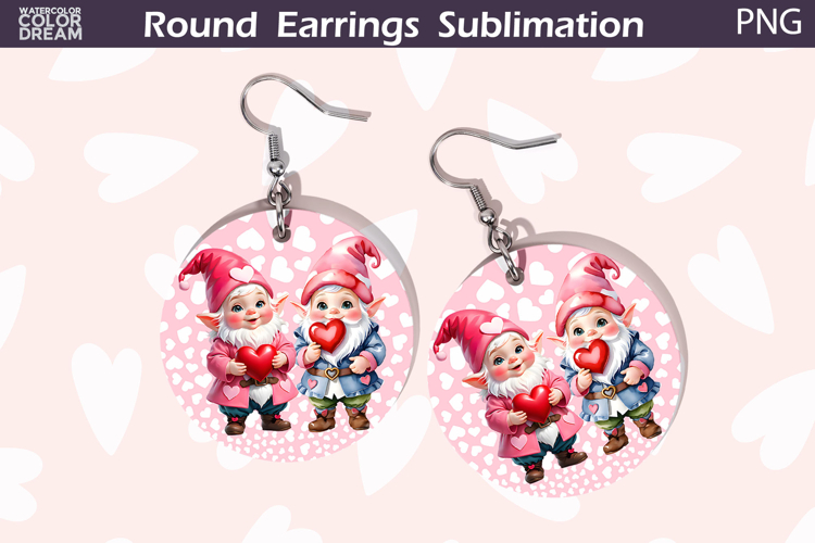 Gnome Heart Round Earrings | Valentine Earrings Sublimation
