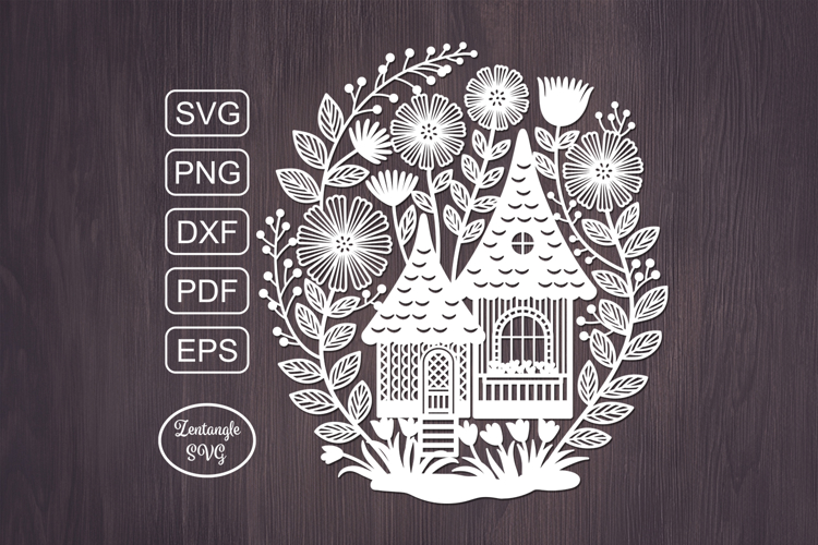 Gnome House papercut autumn paper cutting template laser cut
