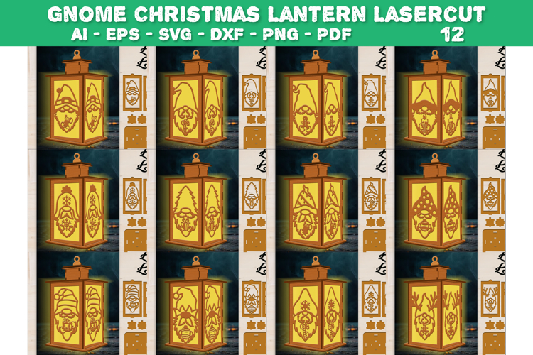 Christmas Gnome Lantern Lasercut BUNDLES 12 DESIGNS