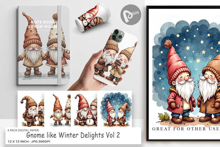 Gnome Winter Delights Digital Paper