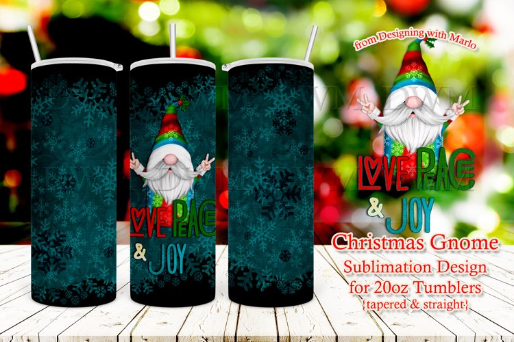 Gnome Love Peace   Joy 20oz Christmas Tumbler Sublimation