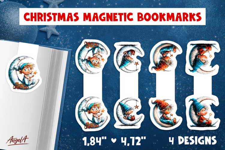 Christmas magnetic bookmarks Cute baby gnome moon print cut