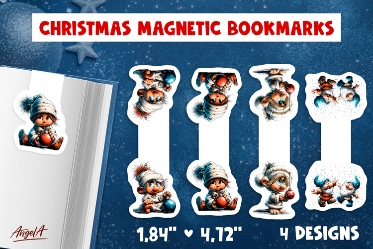 Christmas magnetic bookmarks Cute baby gnome print and cut