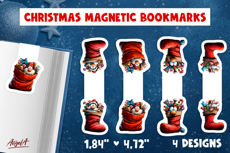 Christmas magnetic bookmarks Cute gnome, sock print and cut