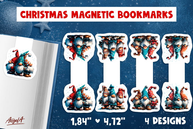 Christmas magnetic bookmarks Fairy gnomes print and cut PNG