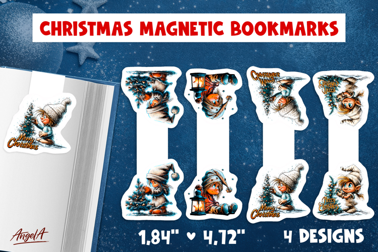 Merry Christmas gnomes magnetic bookmarks print and cut PNG