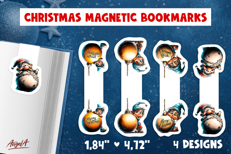 Merry Christmas baby gnomes magnetic bookmarks print and cut