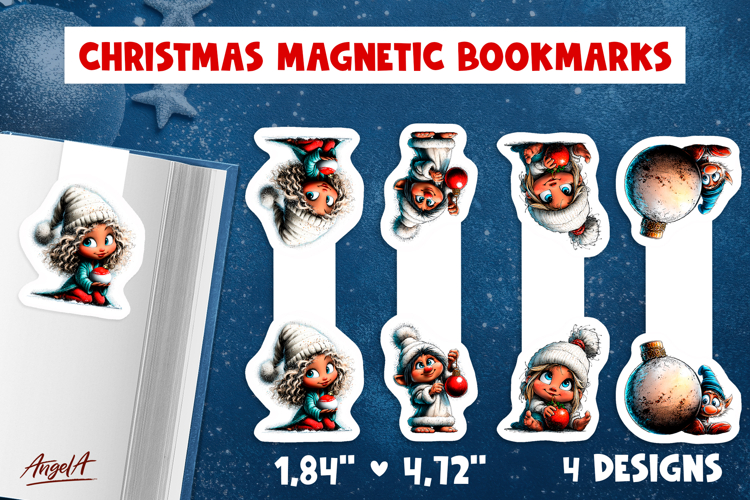 Christmas baby gnome girl magnetic bookmarks print and cut