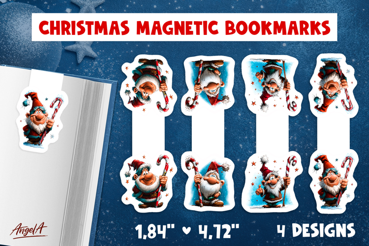 Christmas magnetic bookmarks Funny fairy gnome PNG candy
