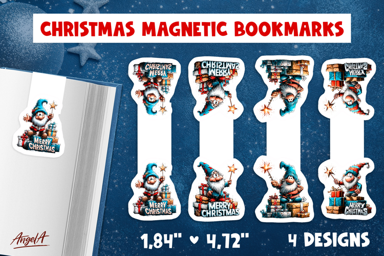 Merry Christmas magnetic bookmarks Fairy gnome print and cut