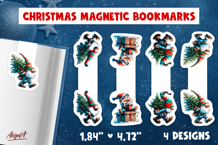 Christmas magnetic bookmarks Cute gnome print and cut PNG
