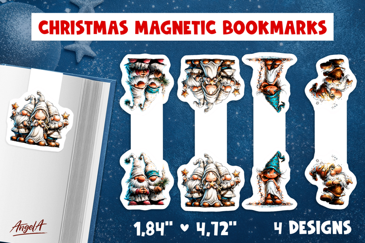 Christmas magnetic bookmarks Cute gnomes girl print and cut